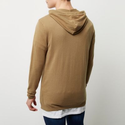 Brown slim fit basic casual hoodie